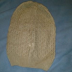 Lightweight tan knit slouch beanie